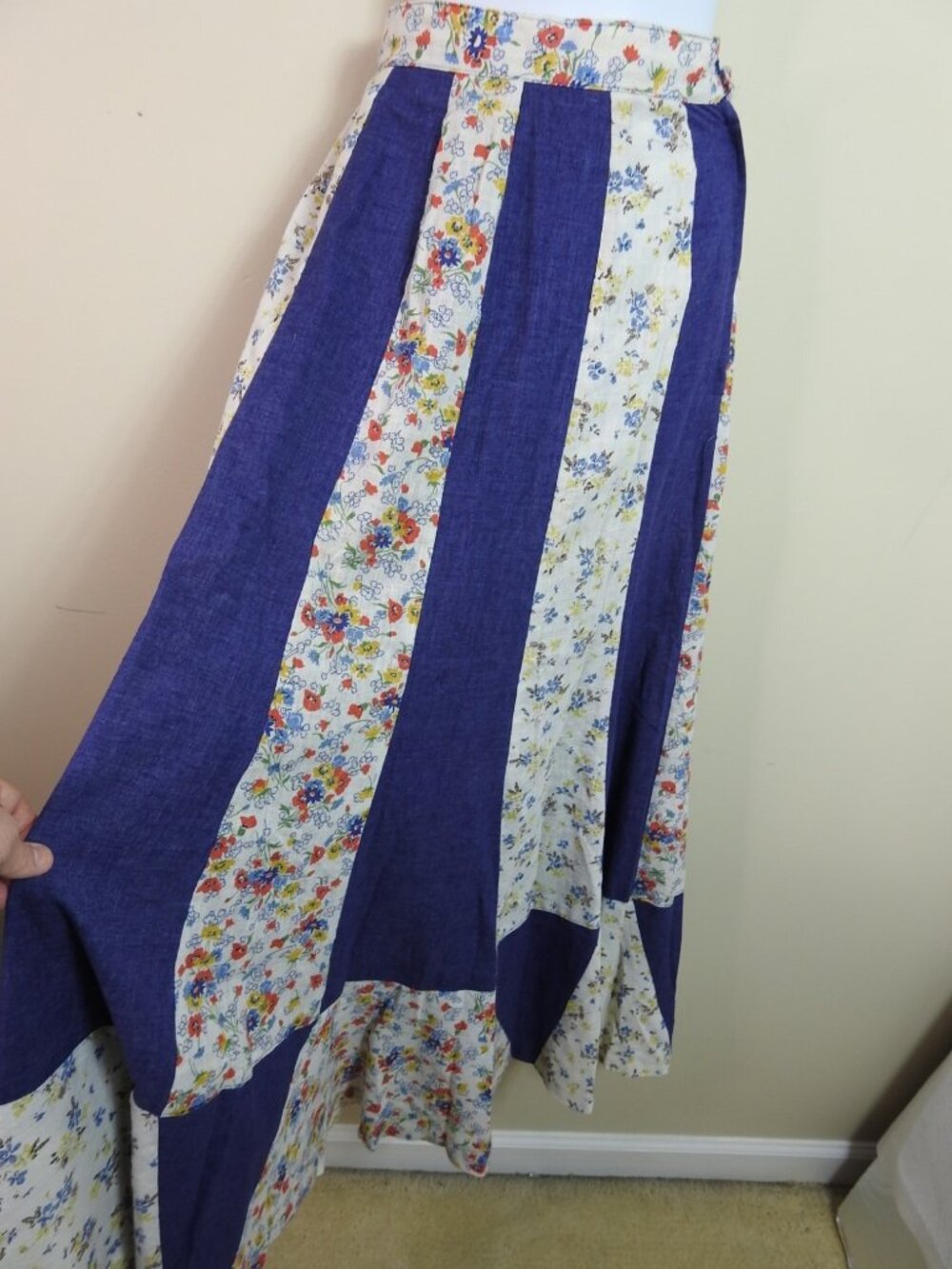 Vintage Women's ArtBro Size 9 Patchwork Dress Skirt Set Floral Denim 70s LS - Picture 7 of 16